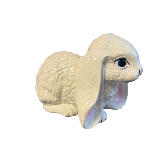 Large White Ceramic Bunny Rabbit Figurine Glossy Easter Decor 8" Spring Cottage - Picture 3 of 10